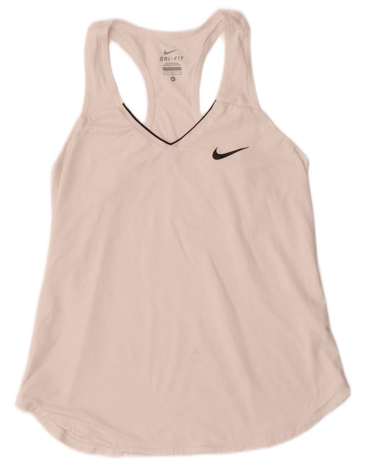 NIKE Womens Dri Fit Vest Top UK 12 Médio Branco Poliéster