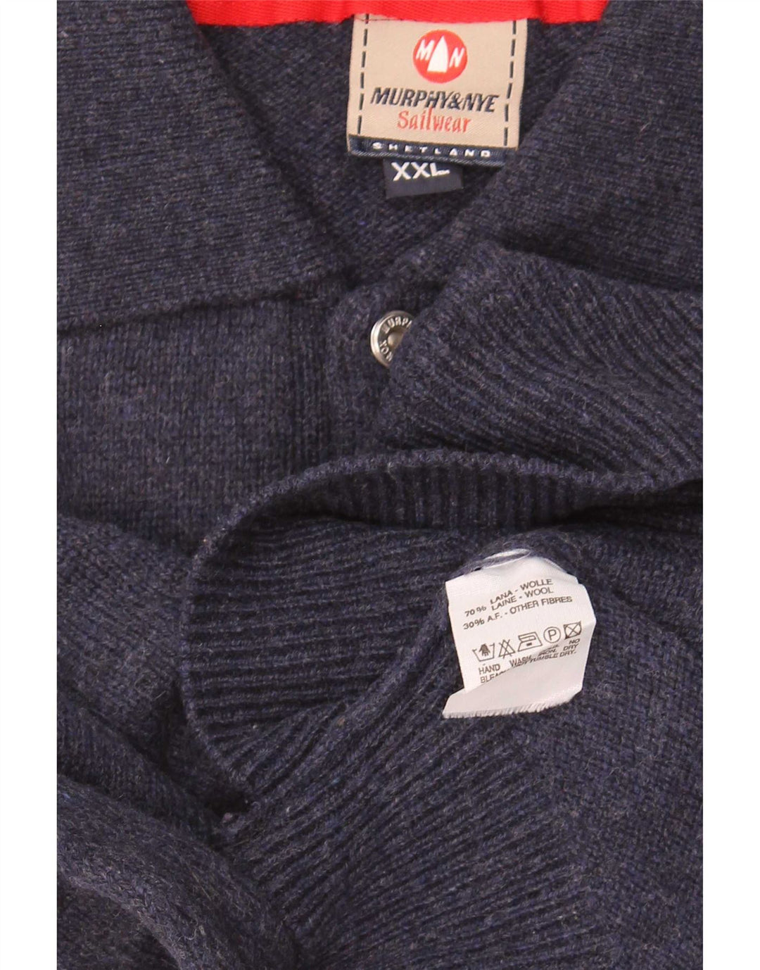 Suéter masculino Murphy & Nye com gola polo 2XL lã azul marinho