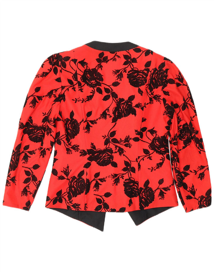 Jaqueta blazer feminina VINTAGE com 1 botão Reino Unido 12 poliéster floral vermelho médio