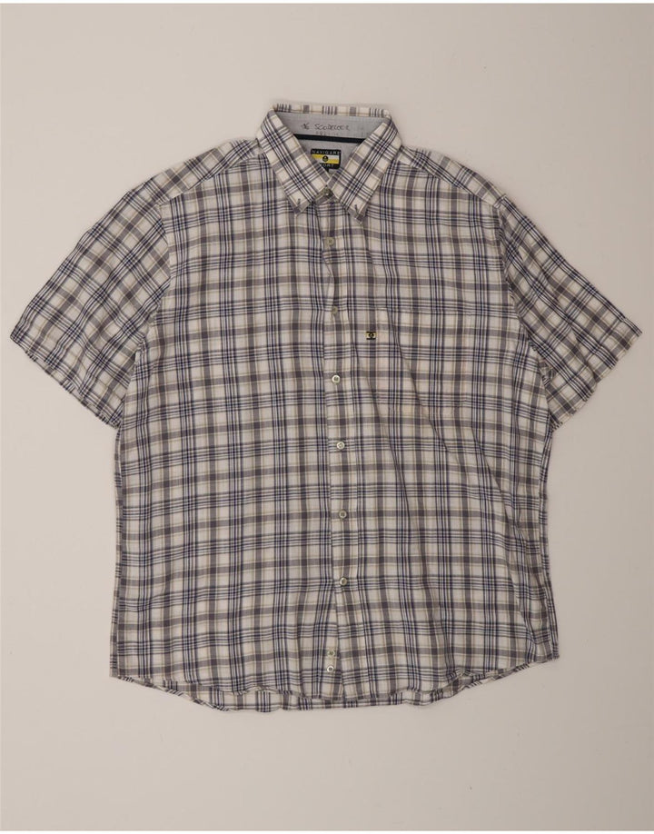 Camisa masculina Navigare de manga curta grande xadrez azul
