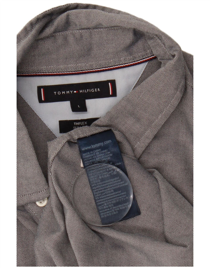 Camisa masculina TOMMY HILFIGER slim fit grande algodão cinza