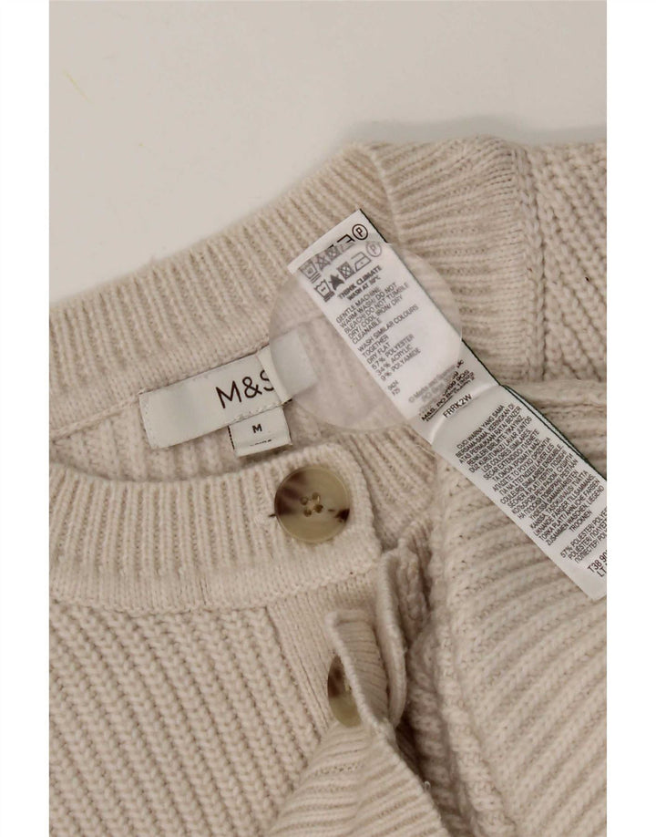 Suéter cardigã feminino Marks & Spencer Reino Unido 14 poliéster bege médio