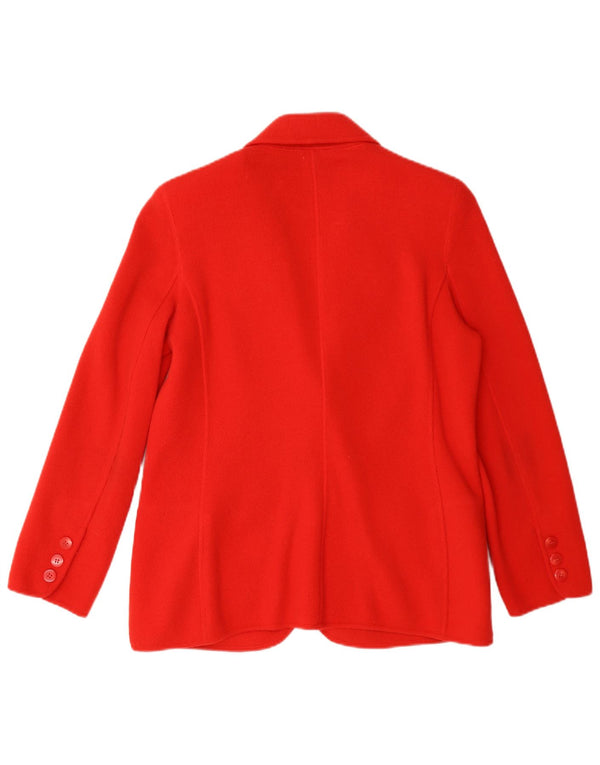 Jaqueta blazer feminina vintage tricotada com 2 botões Reino Unido 14 caxemira vermelha média