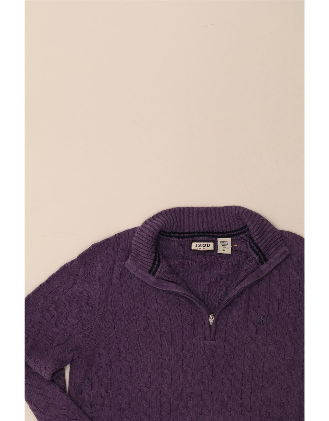 IZOD Womens Zip Neck Jumper Sweater UK 14 Medium Purple Cotton Vintage Izod and Second-Hand Izod from Messina Hembry 