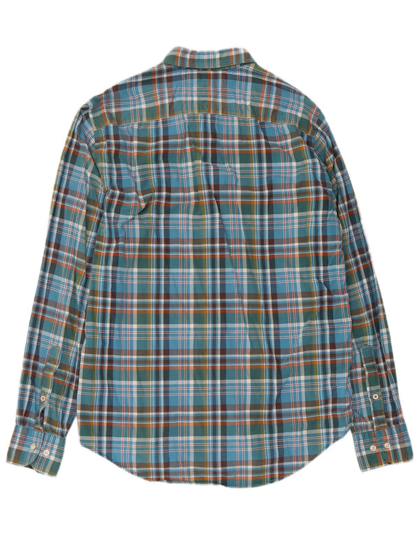 Camisa masculina Tommy Hilfiger New York Fit pequena azul xadrez de algodão