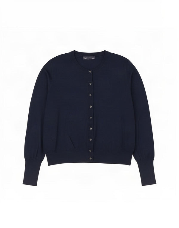 Suéter cardigã feminino Marks & Spencer UK 18 XL azul marinho viscose