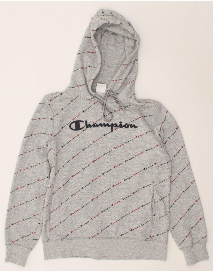 CHAMPION Womens Graphic Hoodie Jumper UK 14 Large Grey Vintage Champion and Second-Hand Champion from Messina Hembry 
