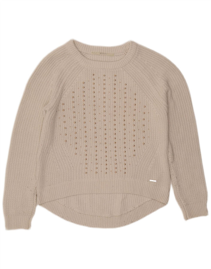 Suéter feminino grande com gola canoa GUESS Reino Unido 6 algodão branco pequeno