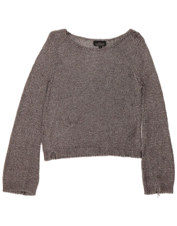 Suéter feminino Topshop Petite Crop com gola canoa Reino Unido 8 pequeno cinza