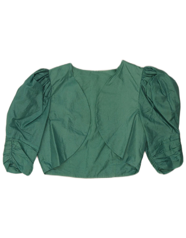Bolero feminino vintage manga 3/4 UK 10 pequeno verde