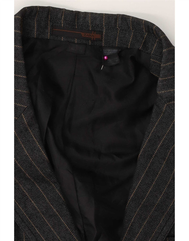 Zara Jaqueta Blazer Masculina UK 38 Algodão Listrado Cinza Médio