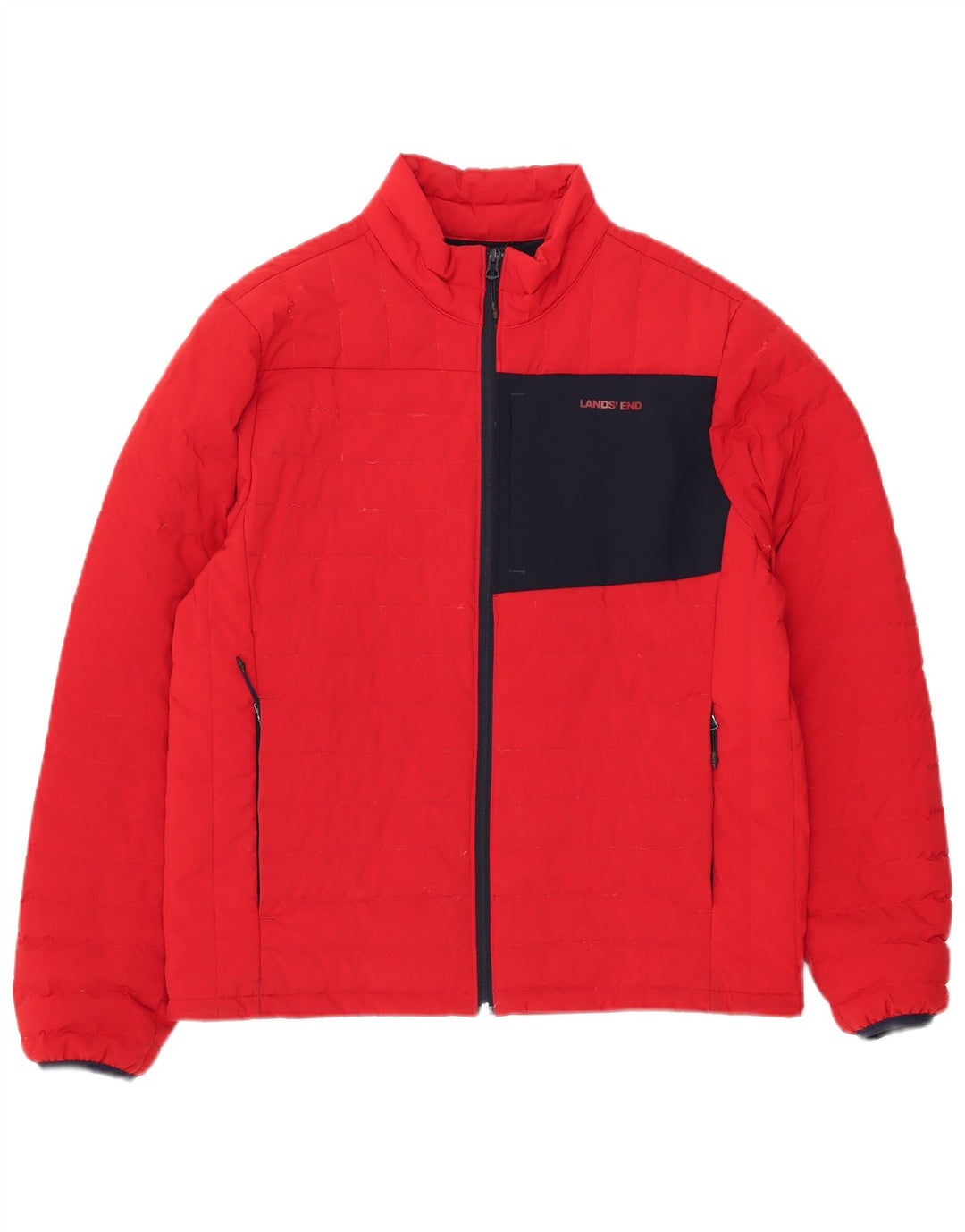 Jaqueta acolchoada masculina Lands End UK 38 poliéster vermelho médio Colourblock