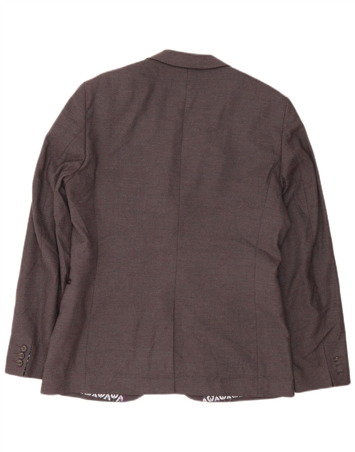 Jaqueta blazer masculina de 2 botões Ted Baker tamanho 4 grande poliéster roxo moderno