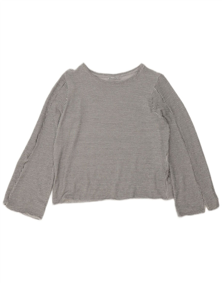 Zara Womens Crop Top Manga Longa Reino Unido 14 Médio Cinza Riscas