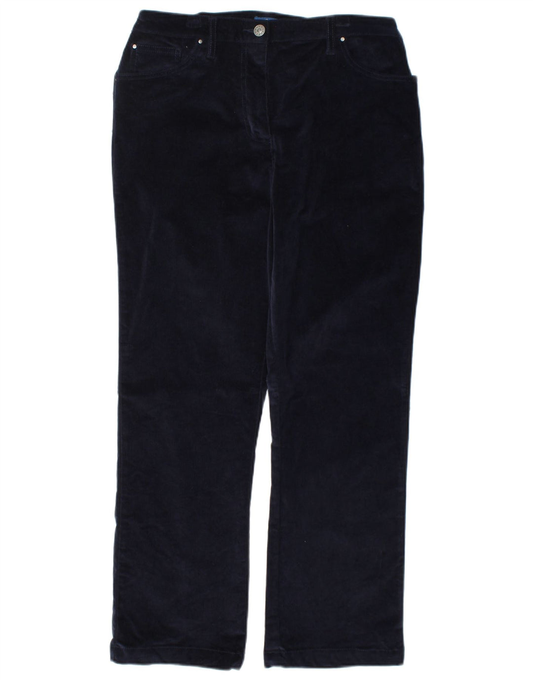 Calça feminina de veludo COTTON TRADERS UK 12 médio W30 L27 azul marinho