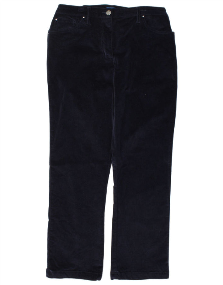Calça feminina de veludo COTTON TRADERS UK 12 médio W30 L27 azul marinho