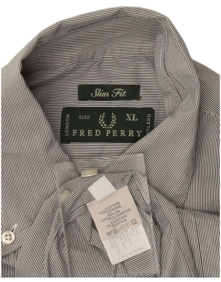 FRED PERRY Camisa masculina slim fit XL cinza risca de giz algodão