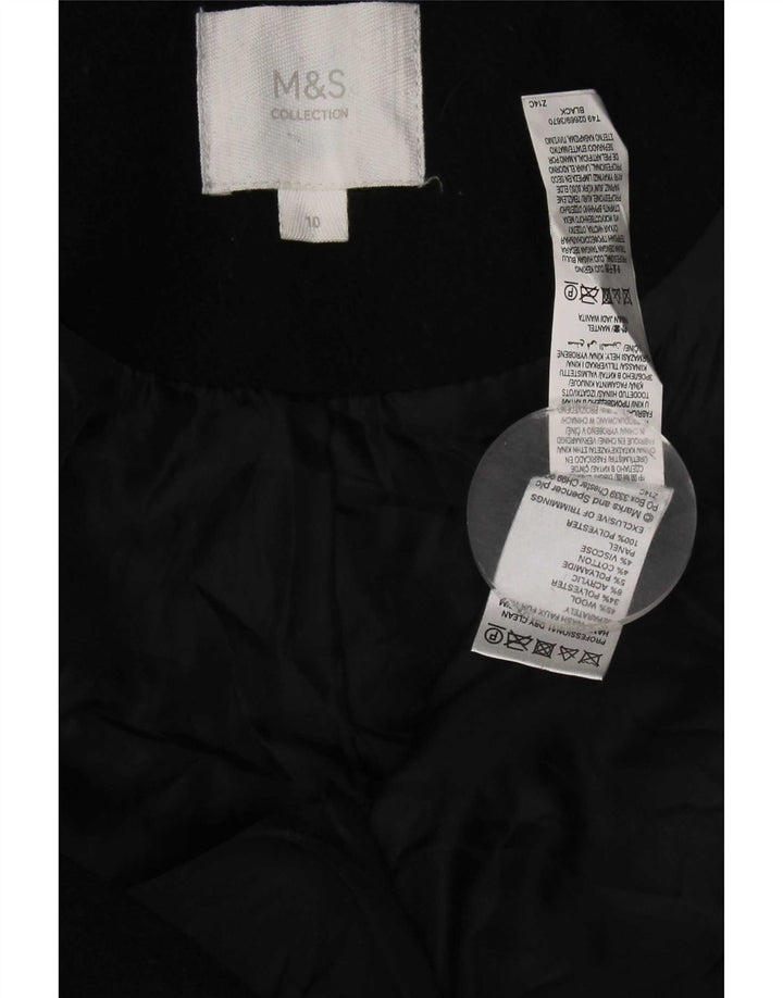 Casaco Duffle feminino com capuz Marks & Spencer Reino Unido 10 pequeno lã preta
