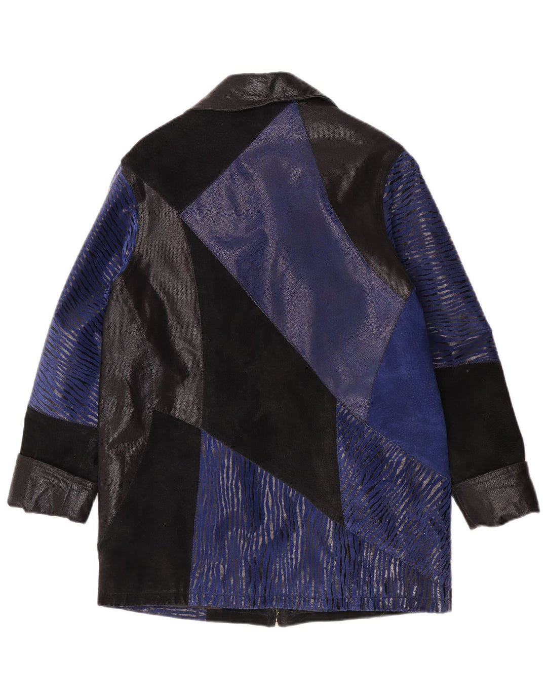 Sobretudo de camurça vintage feminino UK 12 couro colorblock azul médio