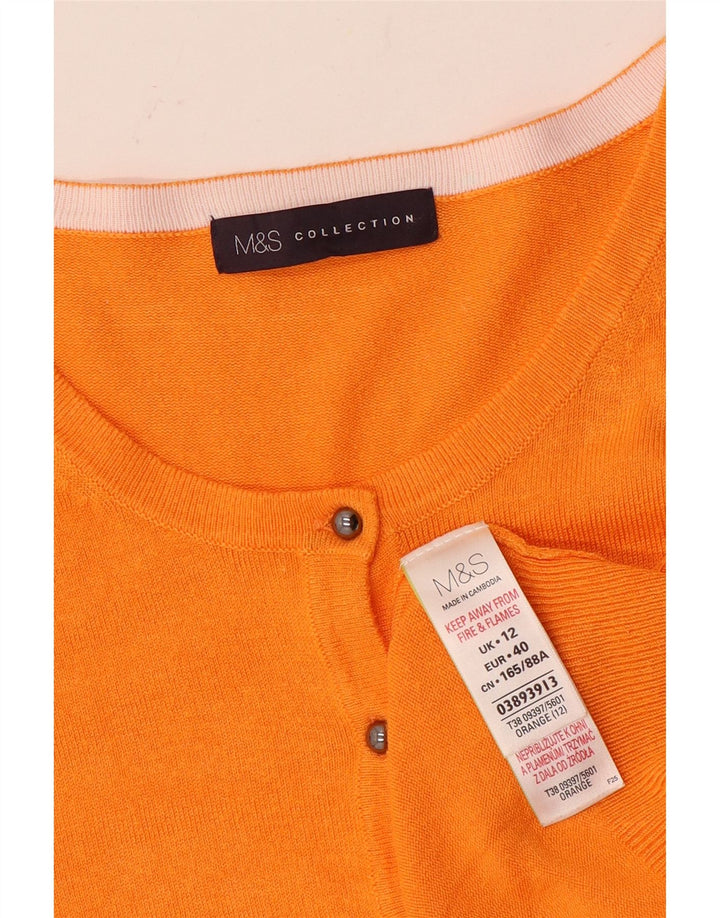 Suéter cardigã feminino Marks & Spencer Reino Unido 12 viscose laranja médio
