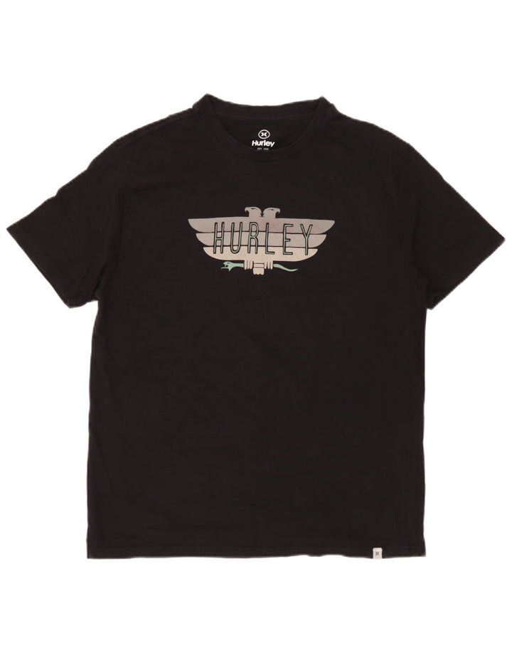 Camiseta gráfica masculina Hurley Top médio algodão preto