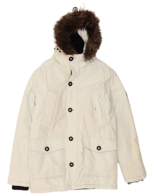 Jaqueta Parka masculina Superdry com capuz UK 36 poliéster branco pequeno