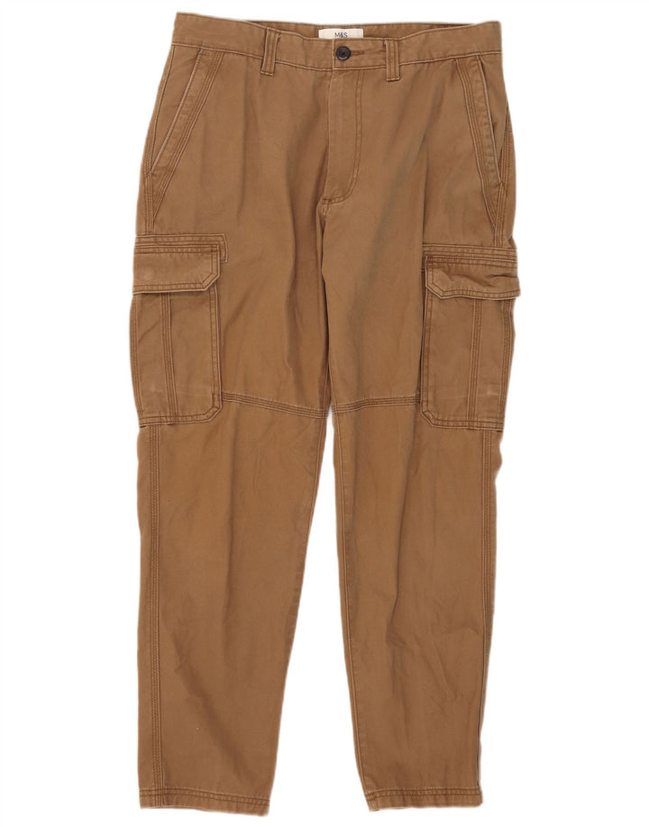 Calça cargo slim masculina Marks & Spencer W32 L27 algodão bege