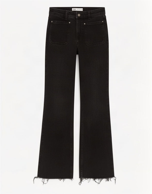 Calça jeans feminina Zara Bootcut EU 36 XS W26 L26 algodão preto