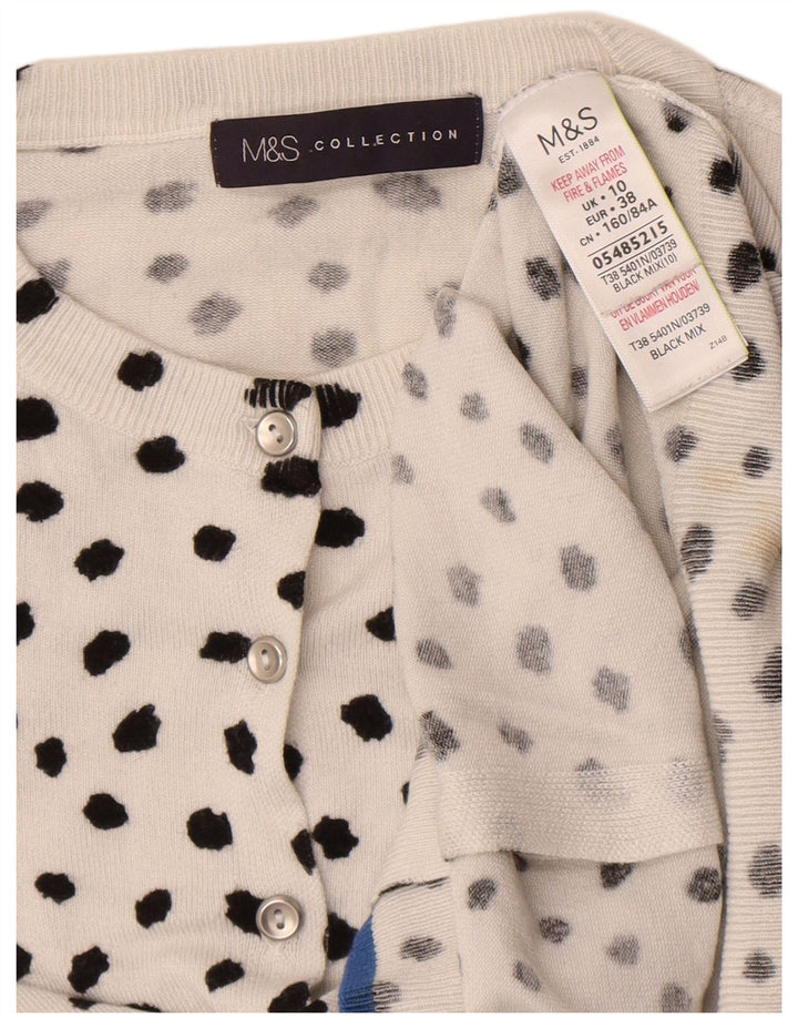 Suéter cardigã feminino Marks & Spencer Reino Unido 10 viscose manchada branca pequena