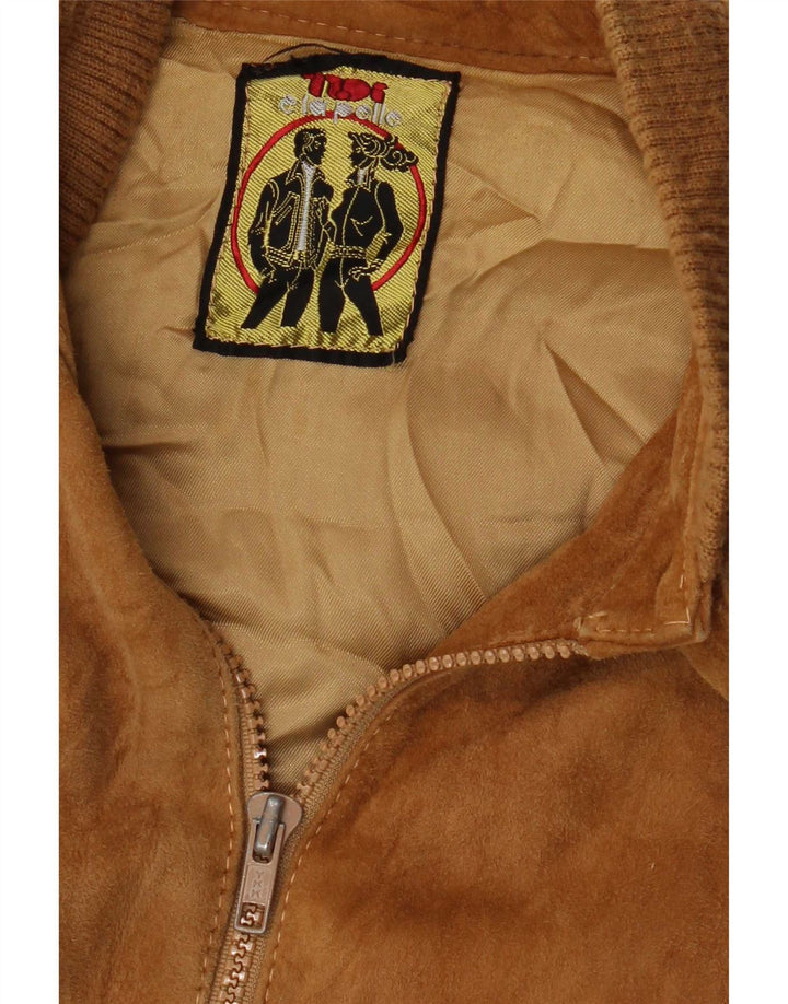 Jaqueta bomber masculina vintage de camurça UK 40 grande bege