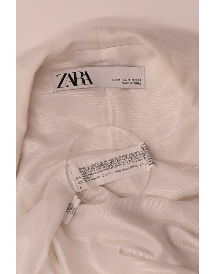 Zara Jaqueta Blazer Feminina Manga 3/4 Aberta Reino Unido 14 Médio Poliéster Branco