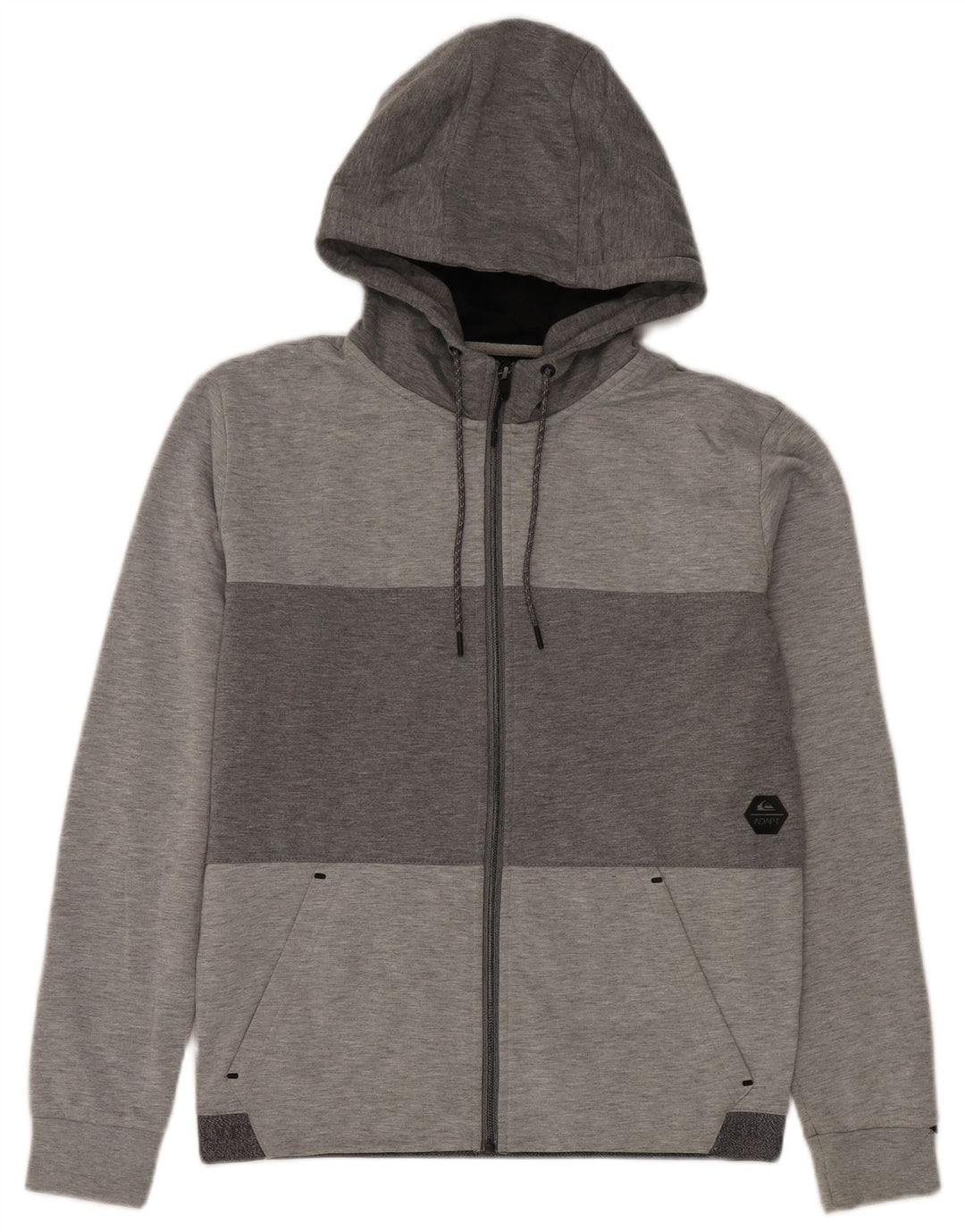 Suéter masculino Quiksilver com capuz e zíper pequeno cinza colorblock poliéster