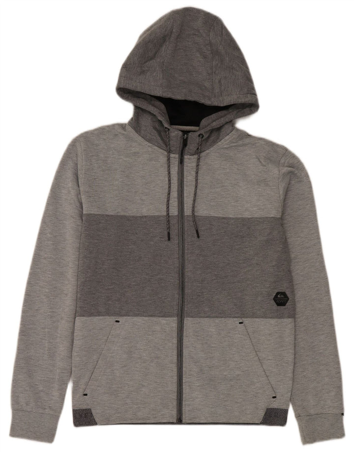 Suéter masculino Quiksilver com capuz e zíper pequeno cinza colorblock poliéster