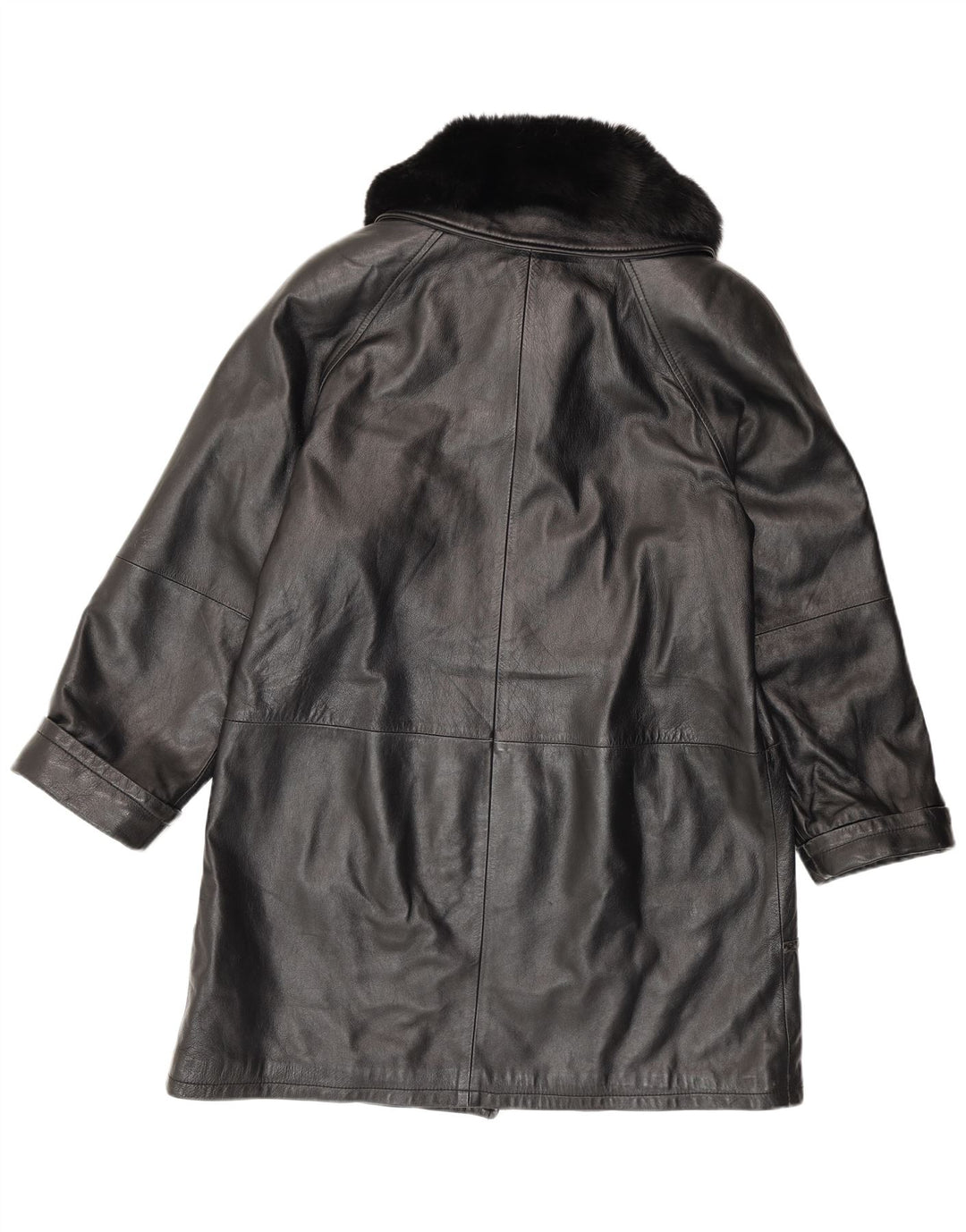 Casaco de couro feminino vintage solto IT 42 couro preto médio