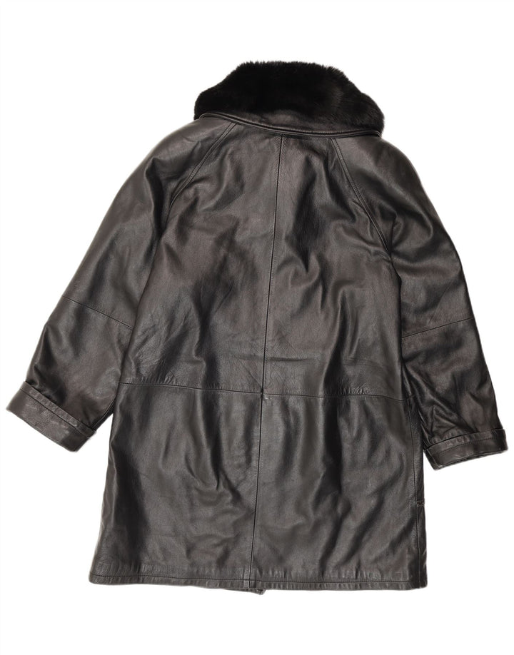 Casaco de couro feminino vintage solto IT 42 couro preto médio