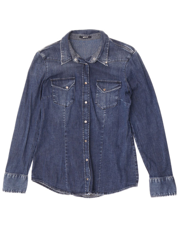Camisa jeans feminina Gas UK 14 grande algodão azul