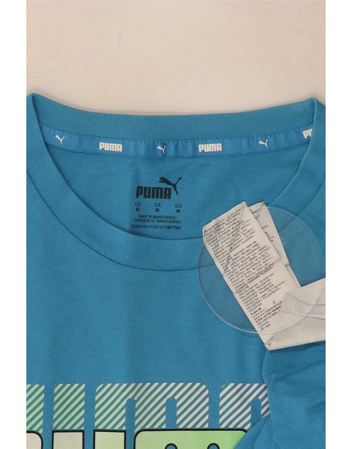 Puma Mens Graphic T-Shirt Top Médio Algodão Azul