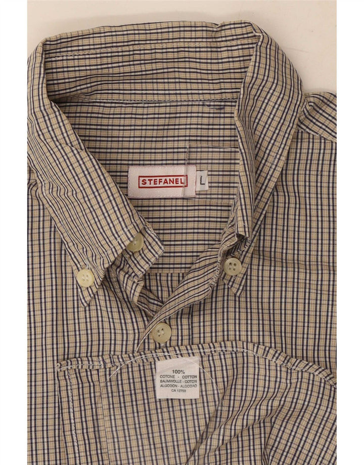 Camisa masculina Stefanel grande algodão xadrez bege