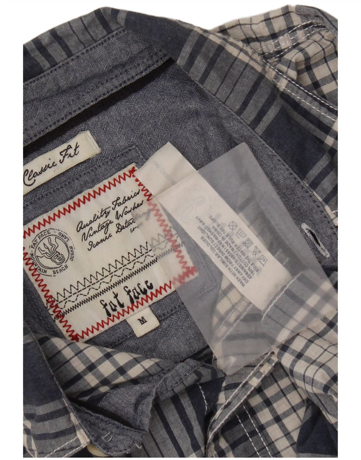 Fat Face Mens Classic Fit Camisa Média Azul Marinho Xadrez Algodão