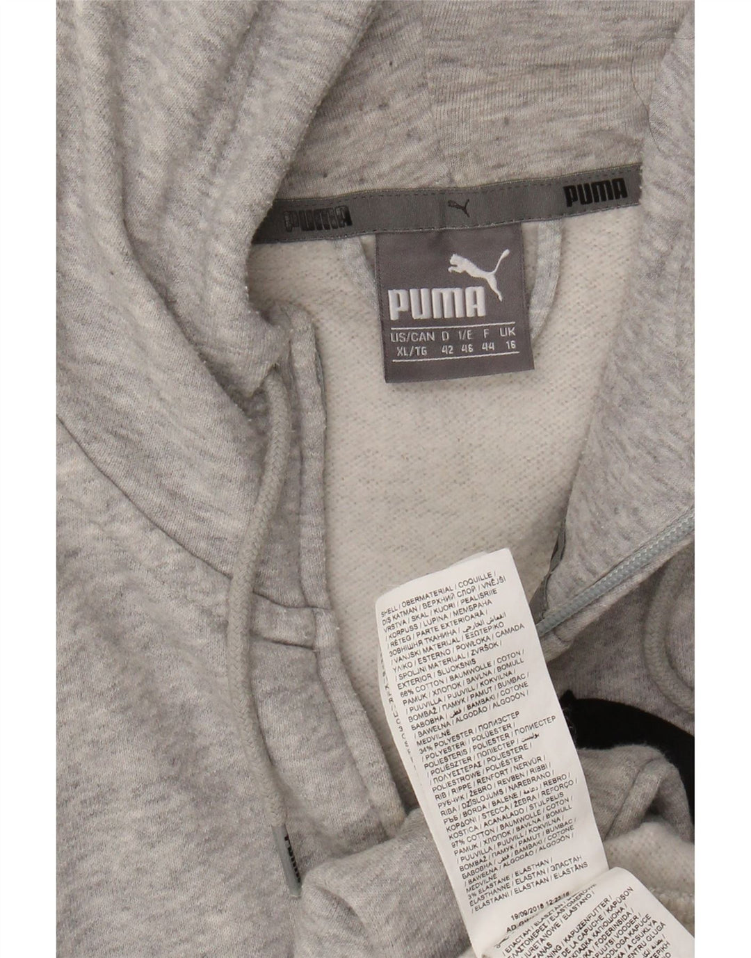 PUMA Womens Graphic Zip Hoodie Sweater UK 16 Large  Grey Cotton Vintage Puma and Second-Hand Puma from Messina Hembry 
