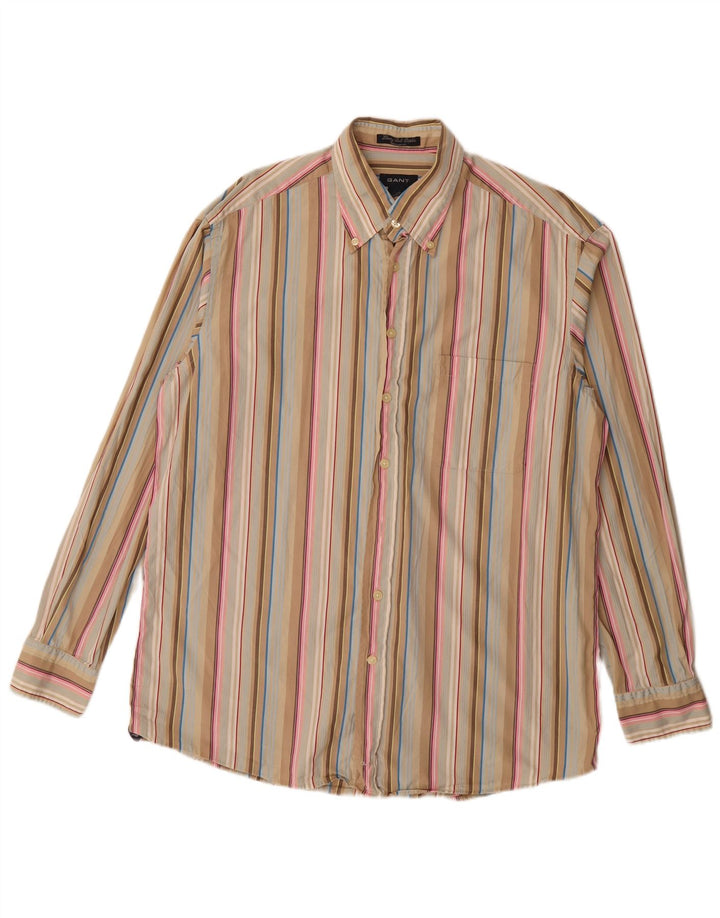 Camisa masculina GANT regular fit grande algodão listrado bege
