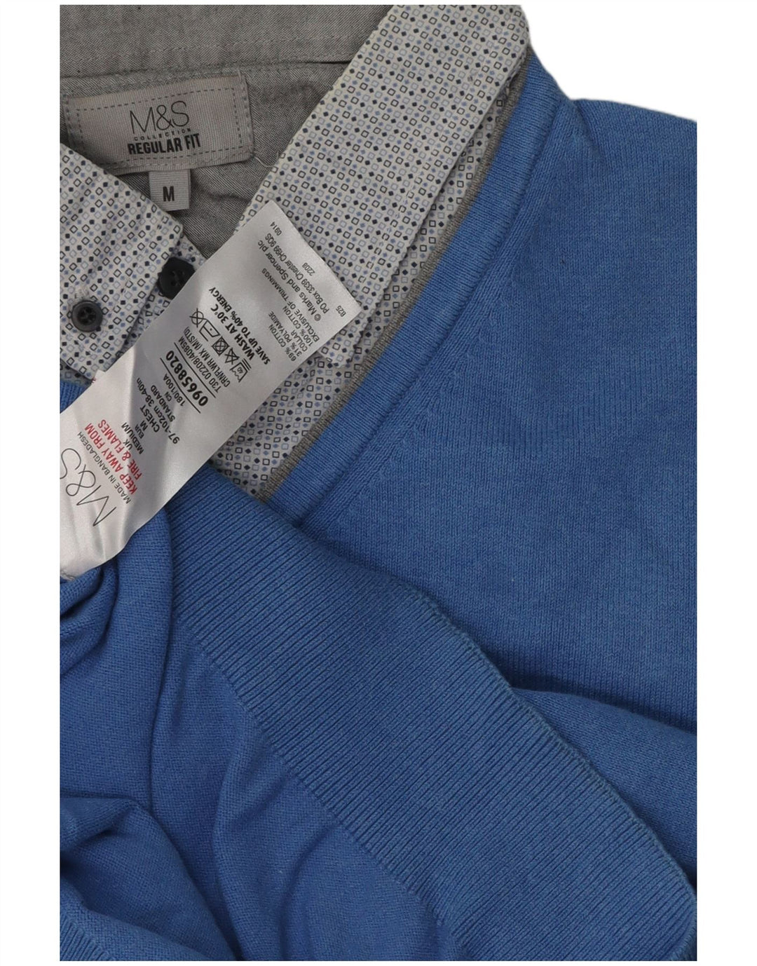 Suéter masculino Marks & Spencer com gola polo, azul médio clássico