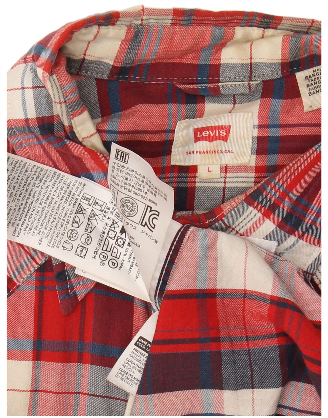 Camisa masculina de flanela LEVI'S grande algodão xadrez vermelho
