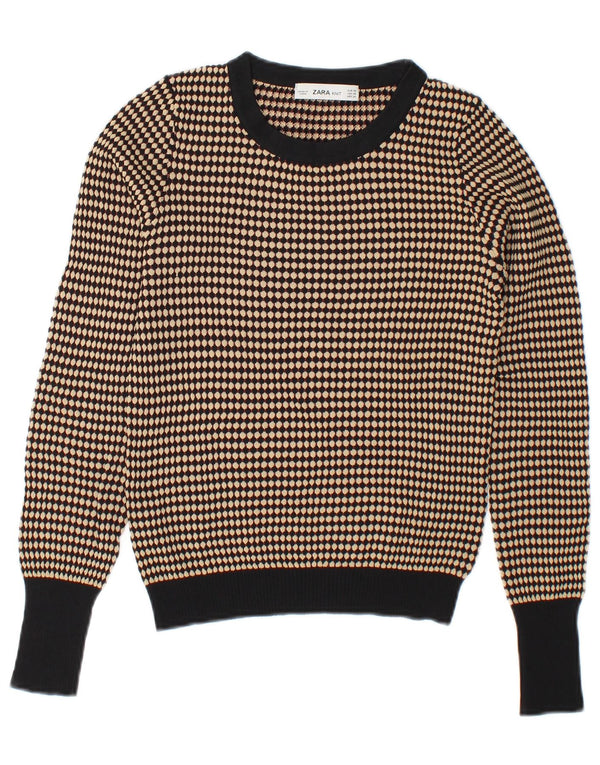 Suéter feminino Zara com gola canoa UK 6 XS bege viscose geométrica