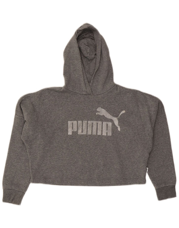 Suéter com capuz feminino Puma Graphic Crop 11-12 anos algodão cinza