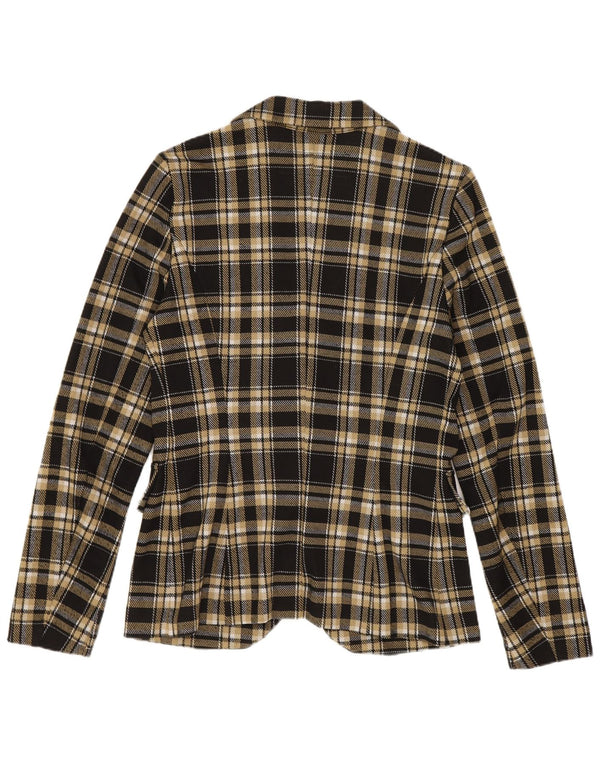 Jaqueta blazer feminina Benetton com 1 botão UK 10 poliéster xadrez preto pequeno