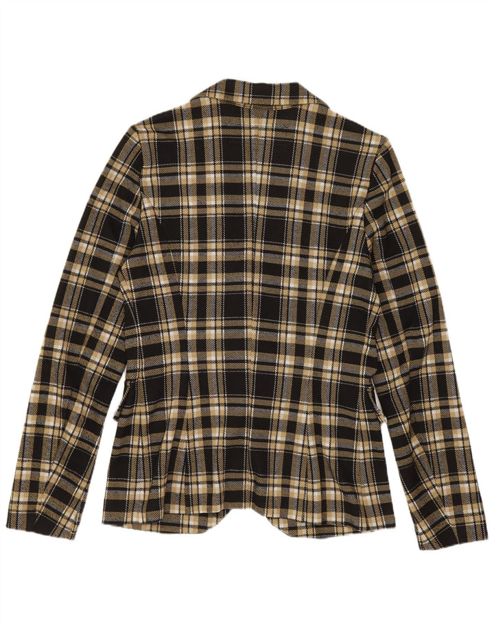 Jaqueta blazer feminina Benetton com 1 botão UK 10 poliéster xadrez preto pequeno