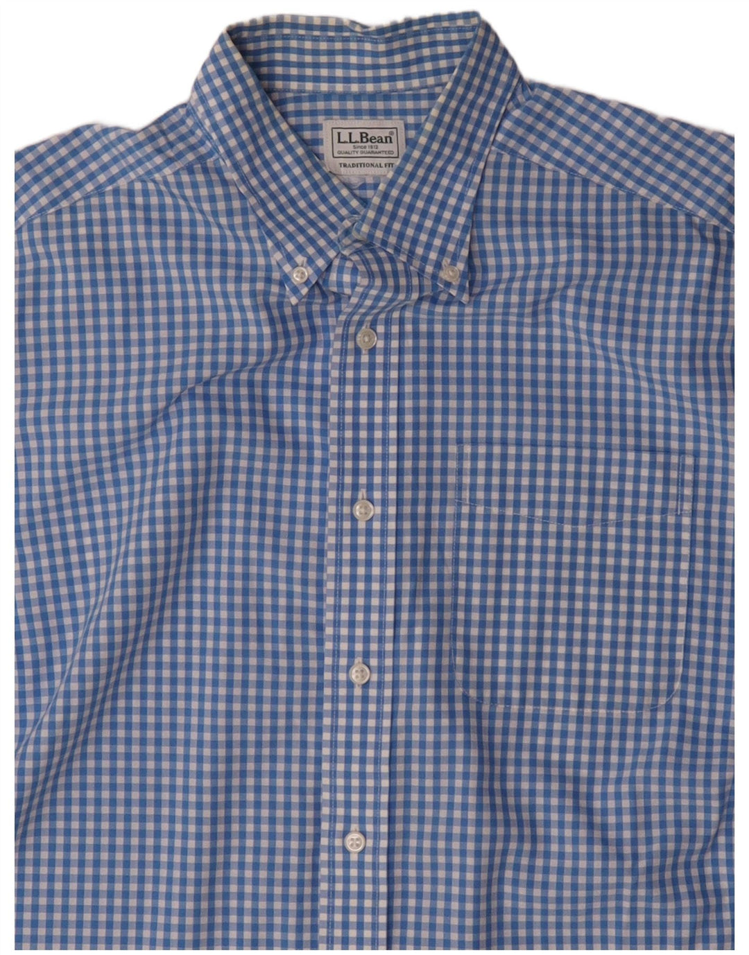Camisa masculina de manga curta L.L.BEAN tradicional fit azul médio guingão