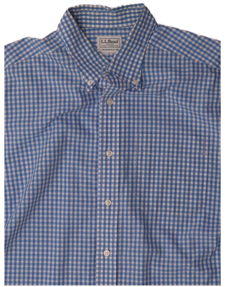 Camisa masculina de manga curta L.L.BEAN tradicional fit azul médio guingão
