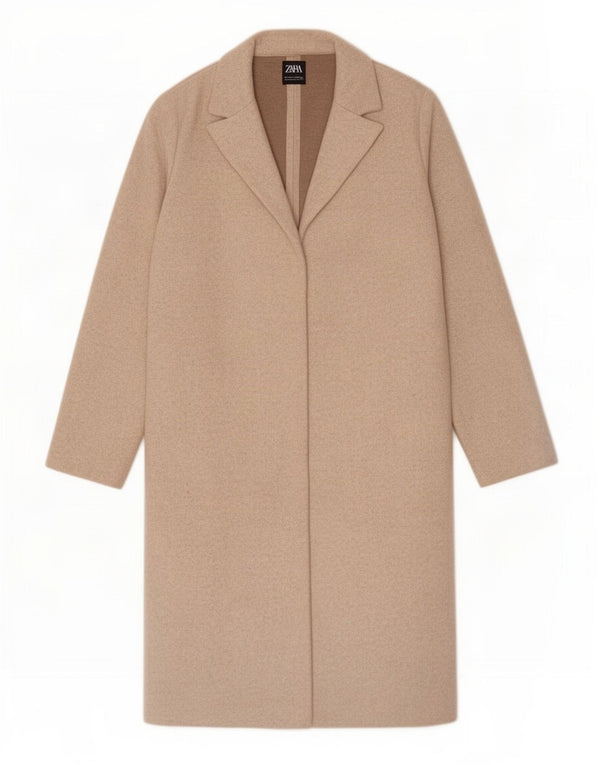 Sobretudo aberto feminino Zara UK 16 grande poliéster bege